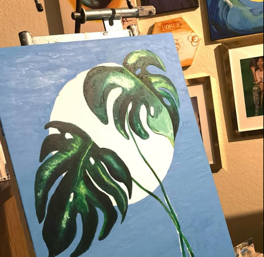 Monstera plants under the Moon custom painting